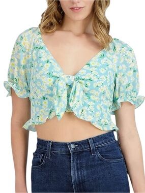 BCBGeneration Retro Daisy Floral Print Knot Crop Top